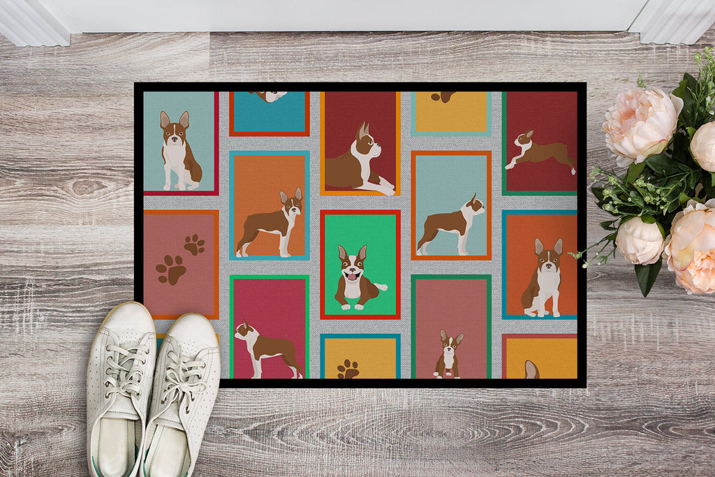 Lots of Red Boston Terrier Doormat Indoor Outdoor 18H X 27W Front Door Mat Rugs for Entryway, Non Slip Washable