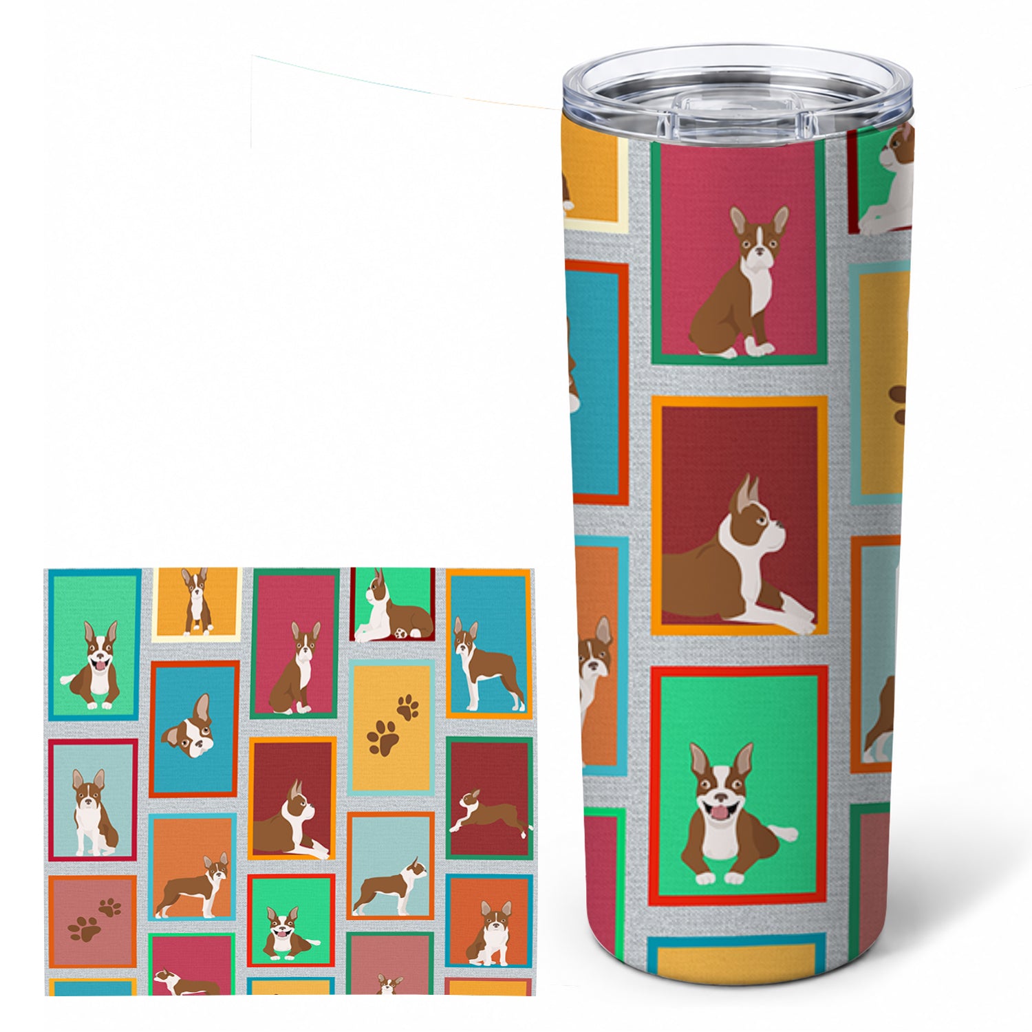 Lots of Red Boston Terrier Stainless Steel Skinny Tumbler 20 oz Vacuum Double Walled Reusable Insulated Travel Cup