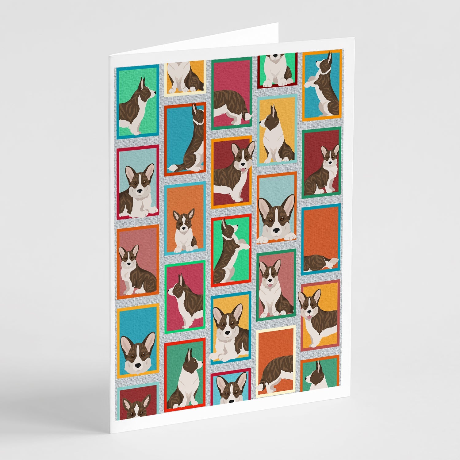 Lots of Brindle Cardigan Corgi Greeting Cards Pack of 8 Blank Cards with Envelopes Whimsical A7 Size 5x7