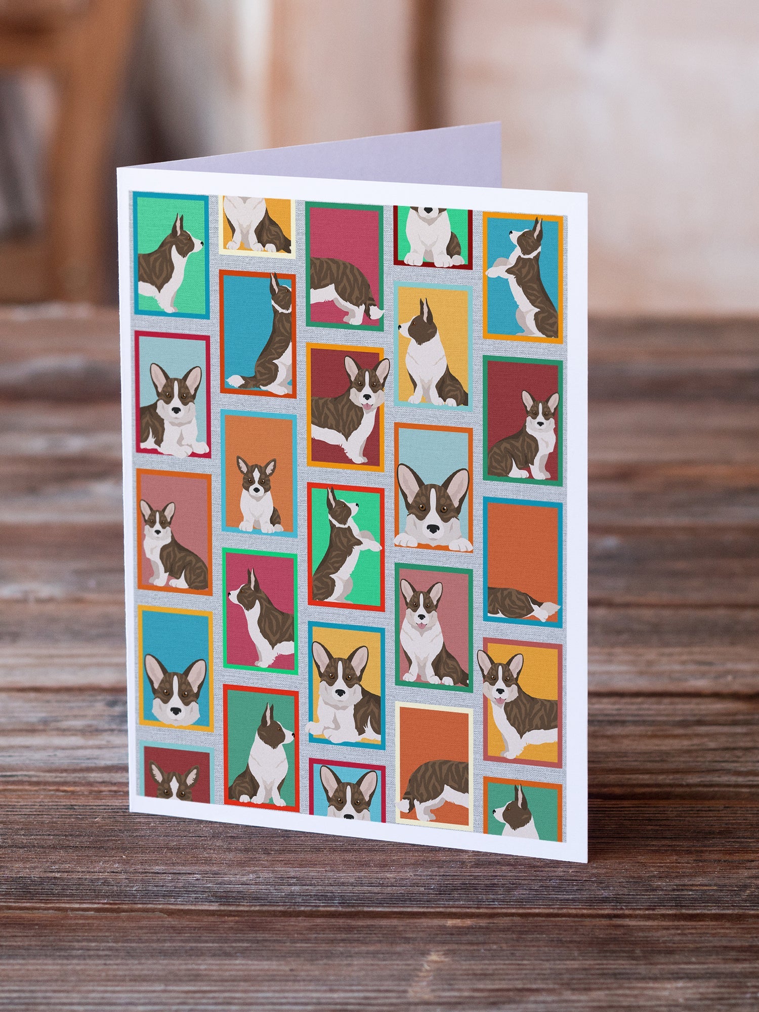 Lots of Brindle Cardigan Corgi Greeting Cards Pack of 8 Blank Cards with Envelopes Whimsical A7 Size 5x7