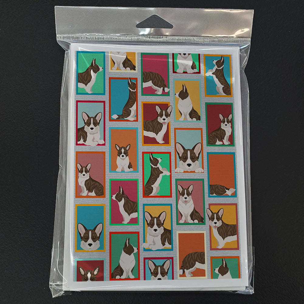 Lots of Brindle Cardigan Corgi Greeting Cards Pack of 8 Blank Cards with Envelopes Whimsical A7 Size 5x7