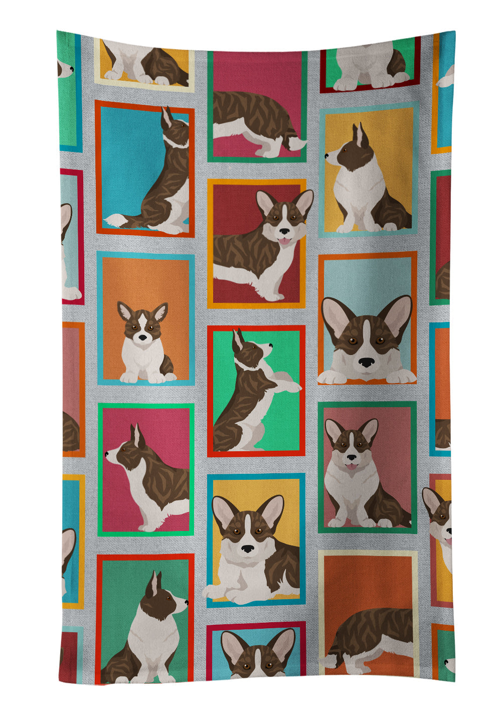 Lots of Brindle Cardigan Corgi Kitchen Towel Velour Plush Front and Cotton Loop Back Machine Washable