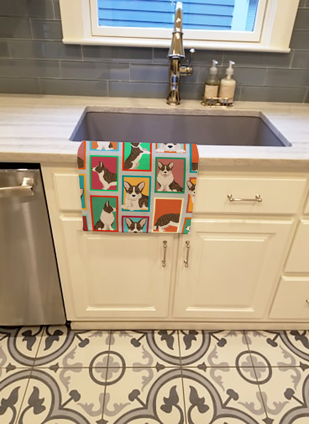 Lots of Brindle Cardigan Corgi Kitchen Towel Velour Plush Front and Cotton Loop Back Machine Washable