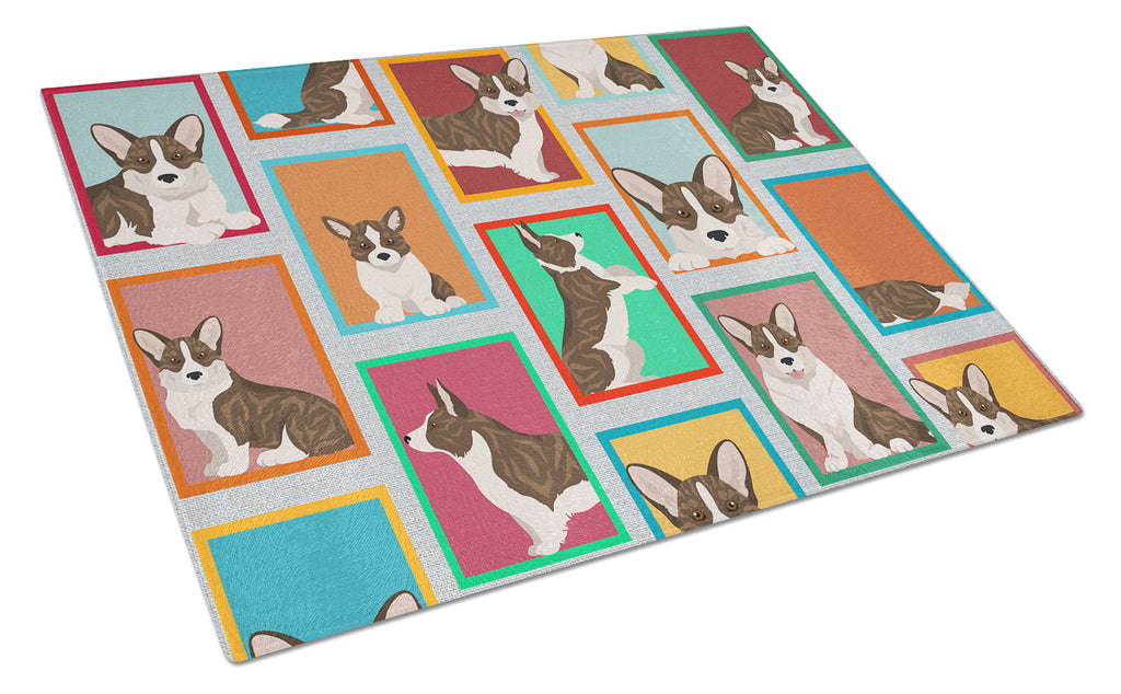 Lots of Brindle Cardigan Corgi Cutting Board Tempered Glass Kitchen Cutting Surface, Heat Resistant Chopping, Non-Slip Feet, Food Prep & Serving