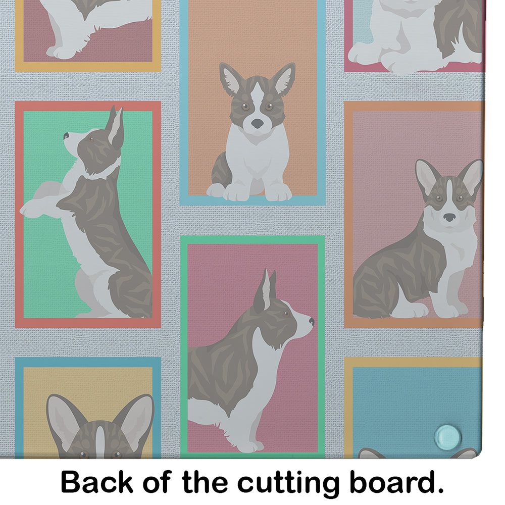 Lots of Brindle Cardigan Corgi Cutting Board Tempered Glass Kitchen Cutting Surface, Heat Resistant Chopping, Non-Slip Feet, Food Prep & Serving