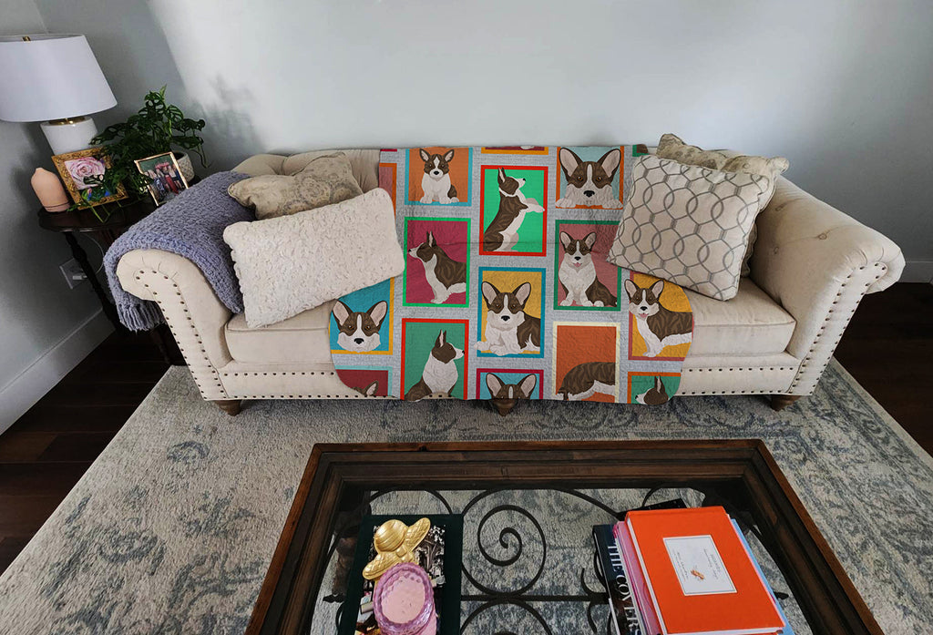 Lots of Brindle Cardigan Corgi Quilted Blanket 50x60 Artwork Pattern Quilted Throw Blanket for Bed, Couch, Sofa, Soft and Lightweight