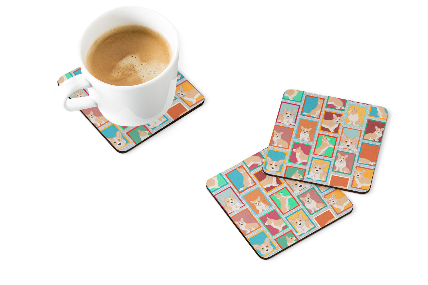 Lots of Fawn Cardigan Corgi Foam Coasters Set of 4 Cup Coasters for Indoor Outdoor, Tabletop Protection, Anti Slip, Mouse pad Material