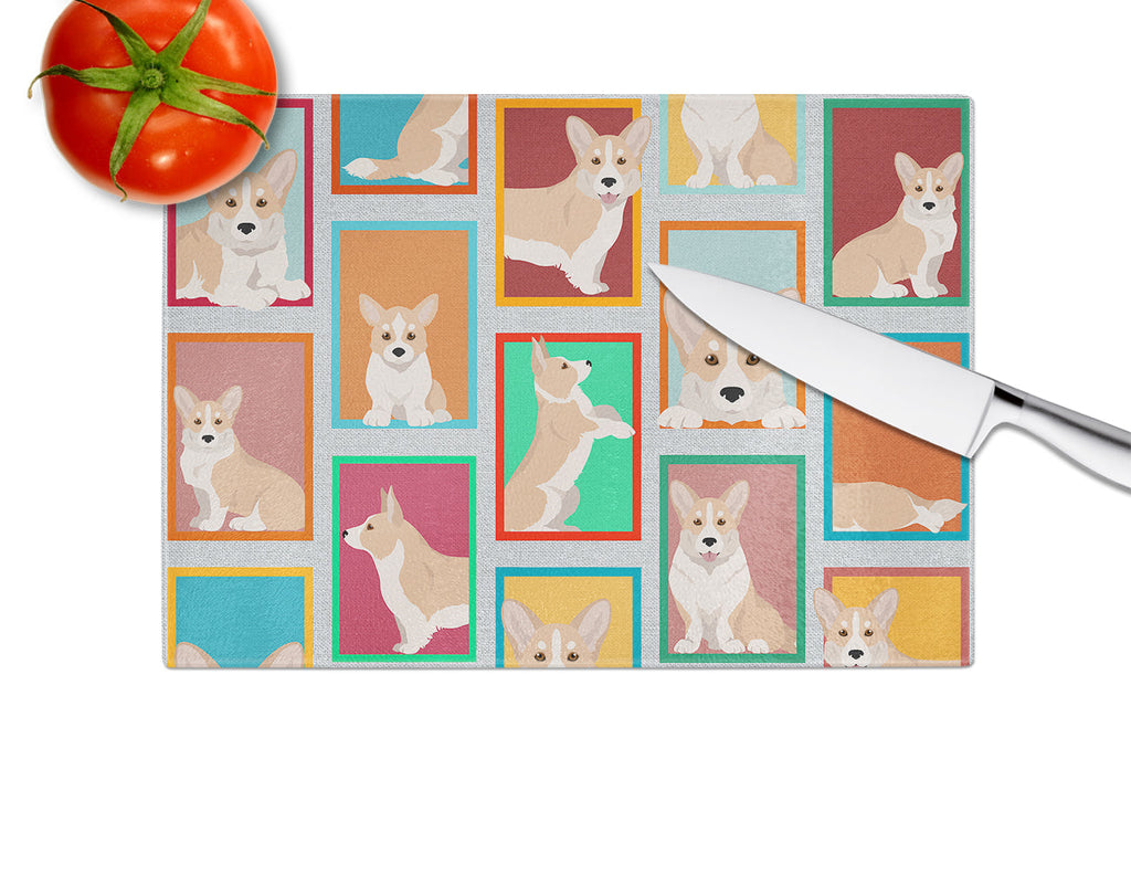 Lots of Fawn Cardigan Corgi Cutting Board Tempered Glass Kitchen Cutting Surface, Heat Resistant Chopping, Non-Slip Feet, Food Prep & Serving