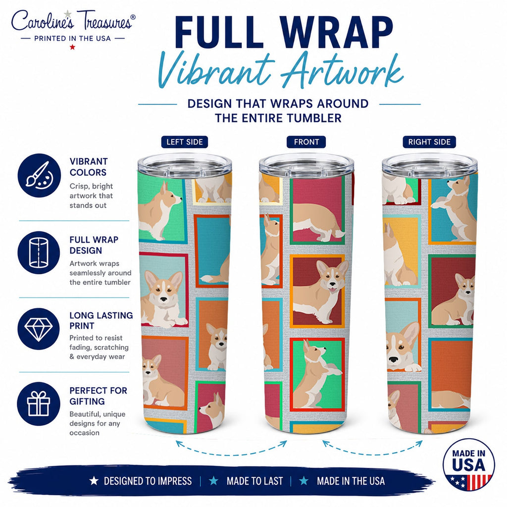 Lots of Fawn Cardigan Corgi Stainless Steel Skinny Tumbler 20 oz Vacuum Double Walled Reusable Insulated Travel Cup