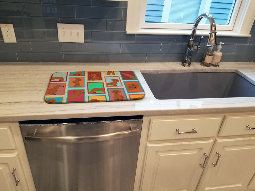 Lots of Red Dachshund Dish Drying Mat Absorbent Dish Drying Mat Pad for Kitchen Counter Dish Drainer Mat for Countertop, 14 x 21", Multicolor