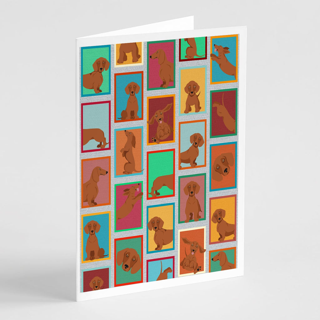 Lots of Red Dachshund Greeting Cards Pack of 8 Blank Cards with Envelopes Whimsical A7 Size 5x7