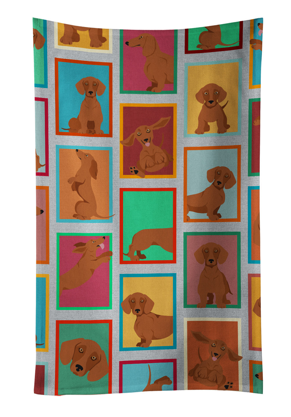 Lots of Red Dachshund Kitchen Towel Velour Plush Front and Cotton Loop Back Machine Washable