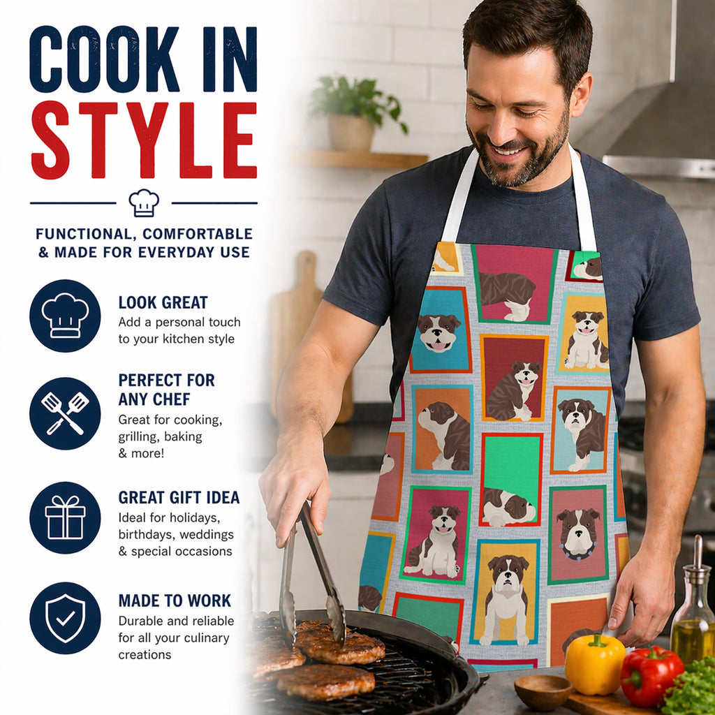 Lots of Brindle English Bulldog Apron Cooking Kitchen Server Baking Crafts Gardening for Adult Women Men, Unisex, Large, Multicolor