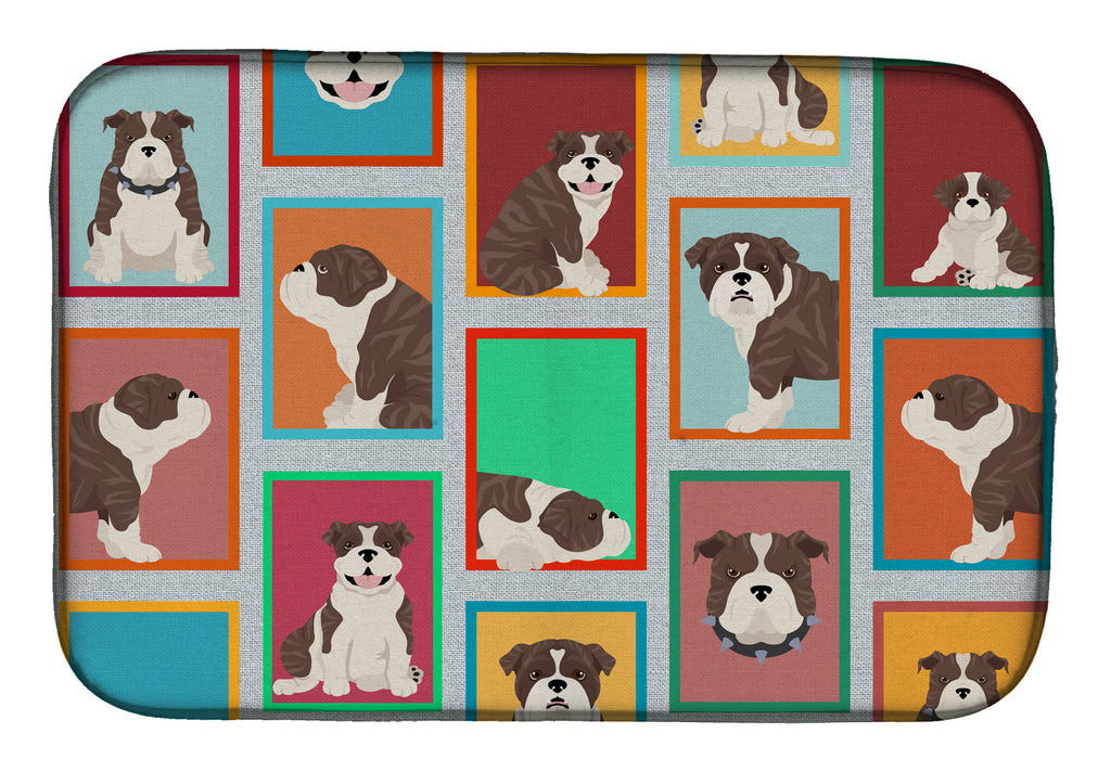 Lots of Brindle English Bulldog Dish Drying Mat Absorbent Dish Drying Mat Pad for Kitchen Counter Dish Drainer Mat for Countertop, 14 x 21", Multicolor