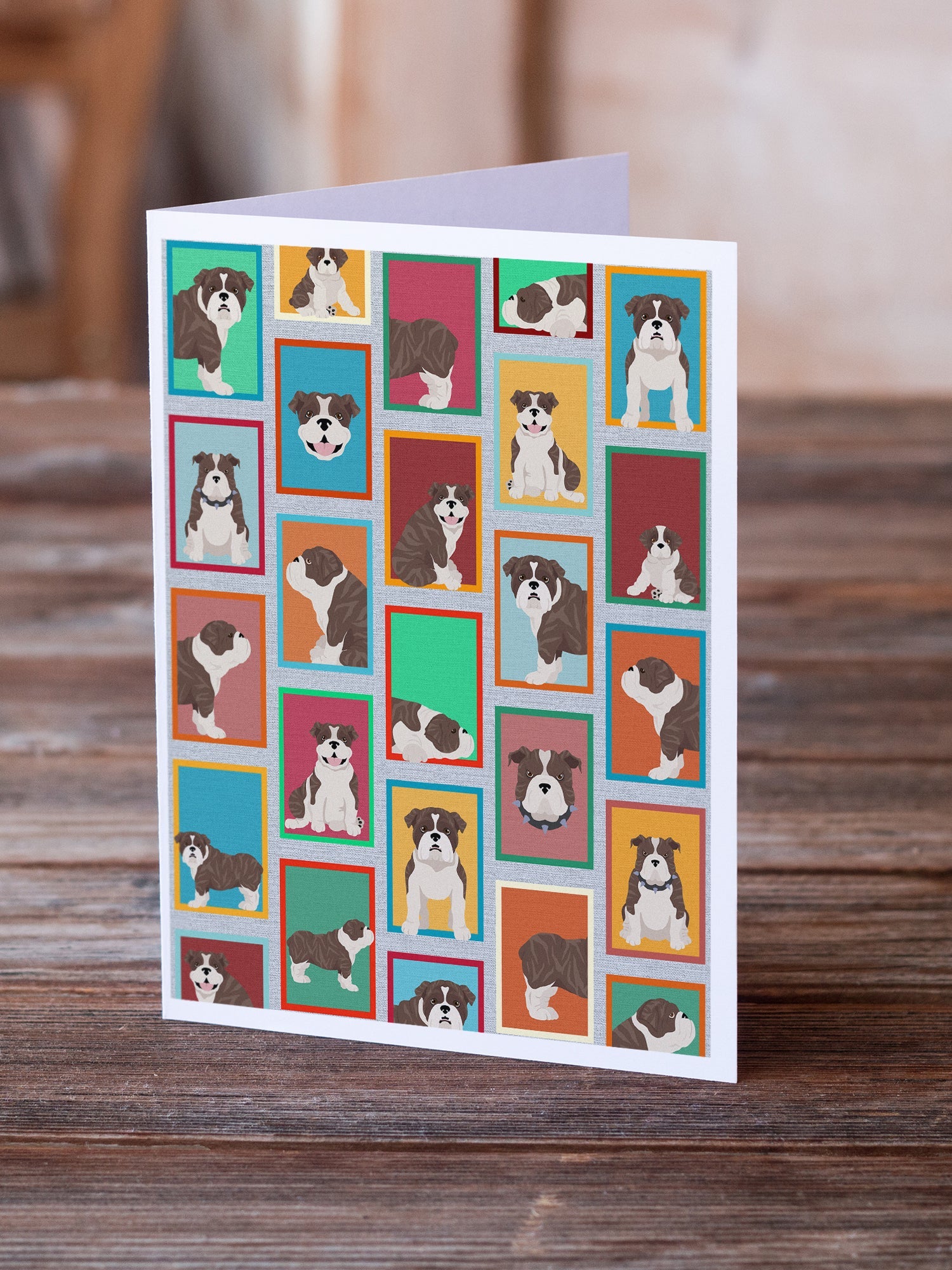 Lots of Brindle English Bulldog Greeting Cards Pack of 8 Blank Cards with Envelopes Whimsical A7 Size 5x7