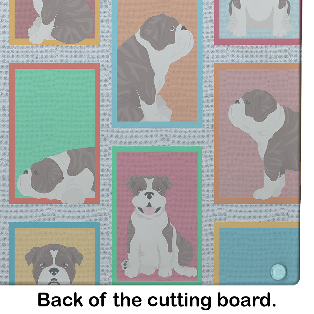 Lots of Brindle English Bulldog Cutting Board Tempered Glass Kitchen Cutting Surface, Heat Resistant Chopping, Non-Slip Feet, Food Prep & Serving