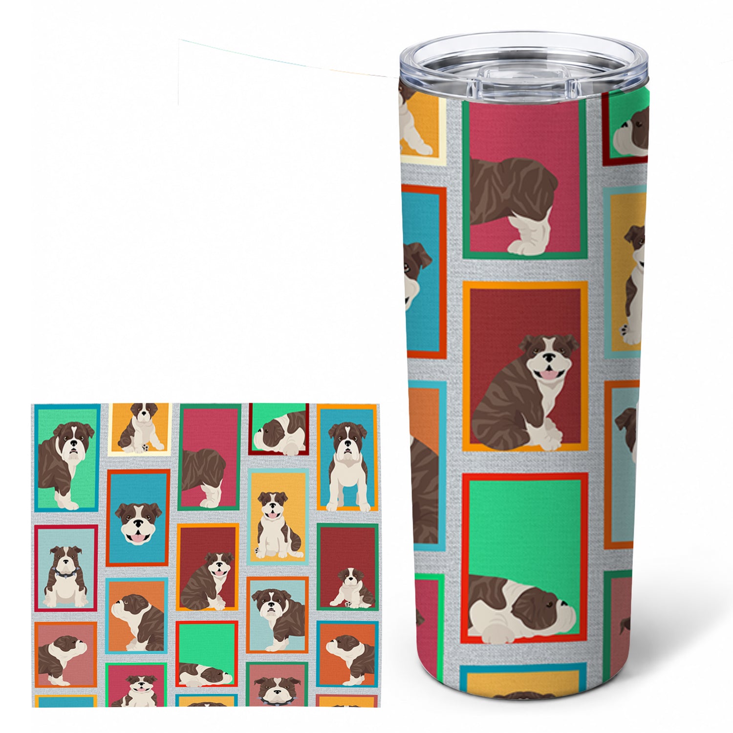 Lots of Brindle English Bulldog Stainless Steel Skinny Tumbler 20 oz Vacuum Double Walled Reusable Insulated Travel Cup