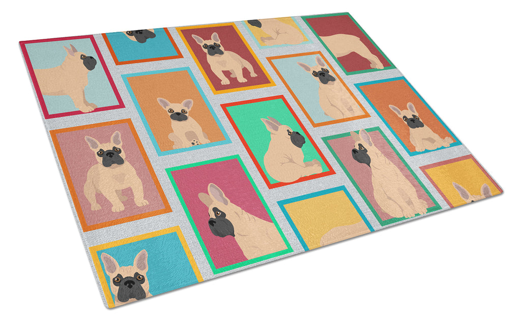 Lots of Fawn French Bulldog Cutting Board Tempered Glass Kitchen Cutting Surface, Heat Resistant Chopping, Non-Slip Feet, Food Prep & Serving