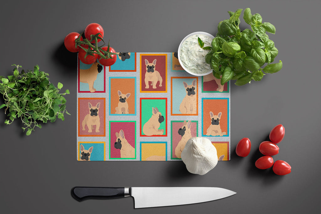 Lots of Fawn French Bulldog Cutting Board Tempered Glass Kitchen Cutting Surface, Heat Resistant Chopping, Non-Slip Feet, Food Prep & Serving