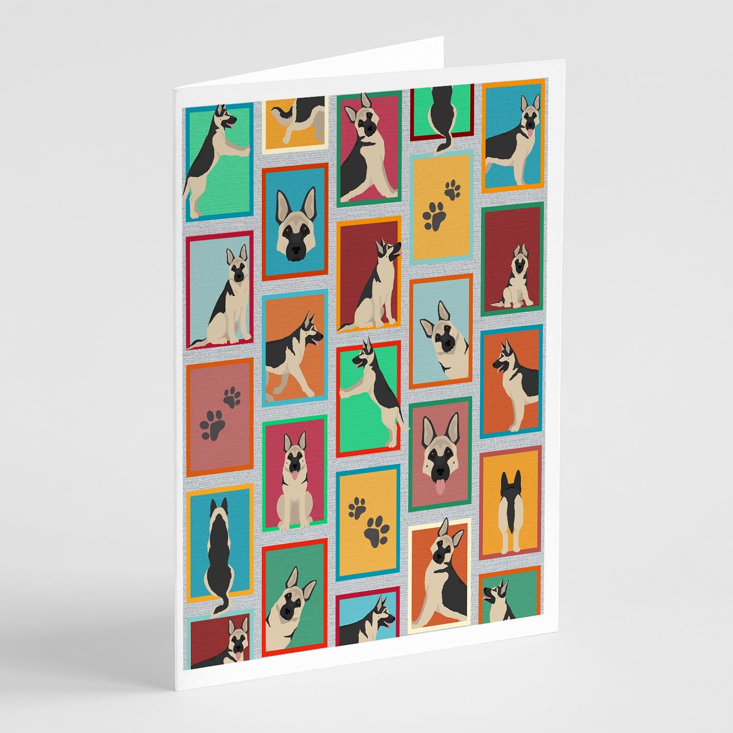 Lots of Black and Silver German Shepherd Greeting Cards Pack of 8 Blank Cards with Envelopes Whimsical A7 Size 5x7