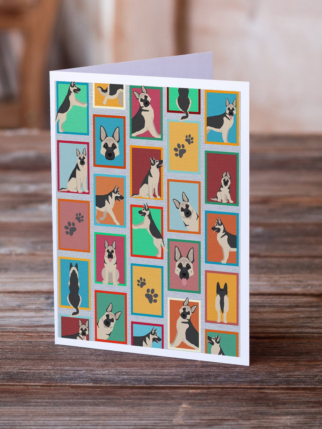 Lots of Black and Silver German Shepherd Greeting Cards Pack of 8 Blank Cards with Envelopes Whimsical A7 Size 5x7