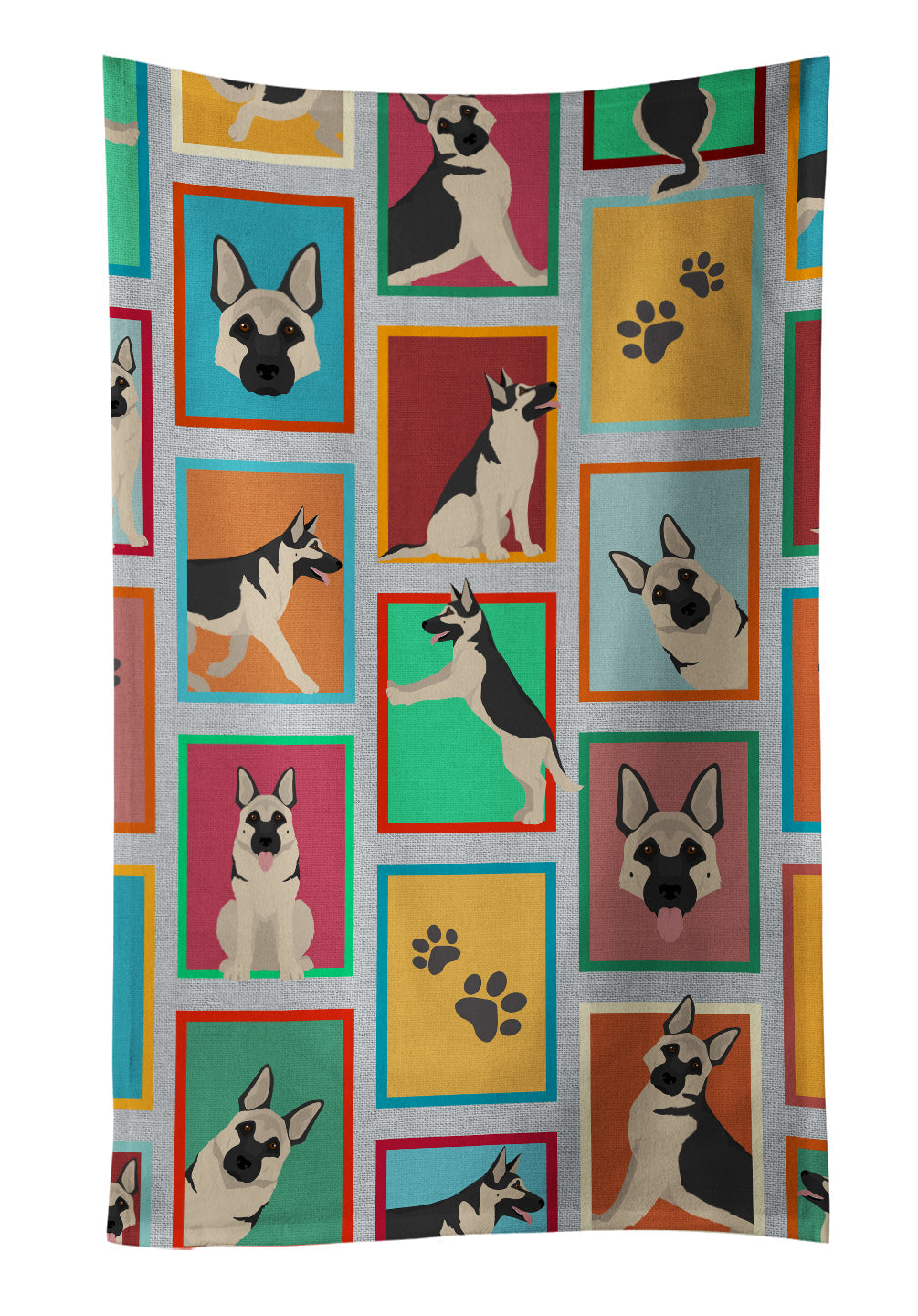 Lots of Black and Silver German Shepherd Kitchen Towel Velour Plush Front and Cotton Loop Back Machine Washable