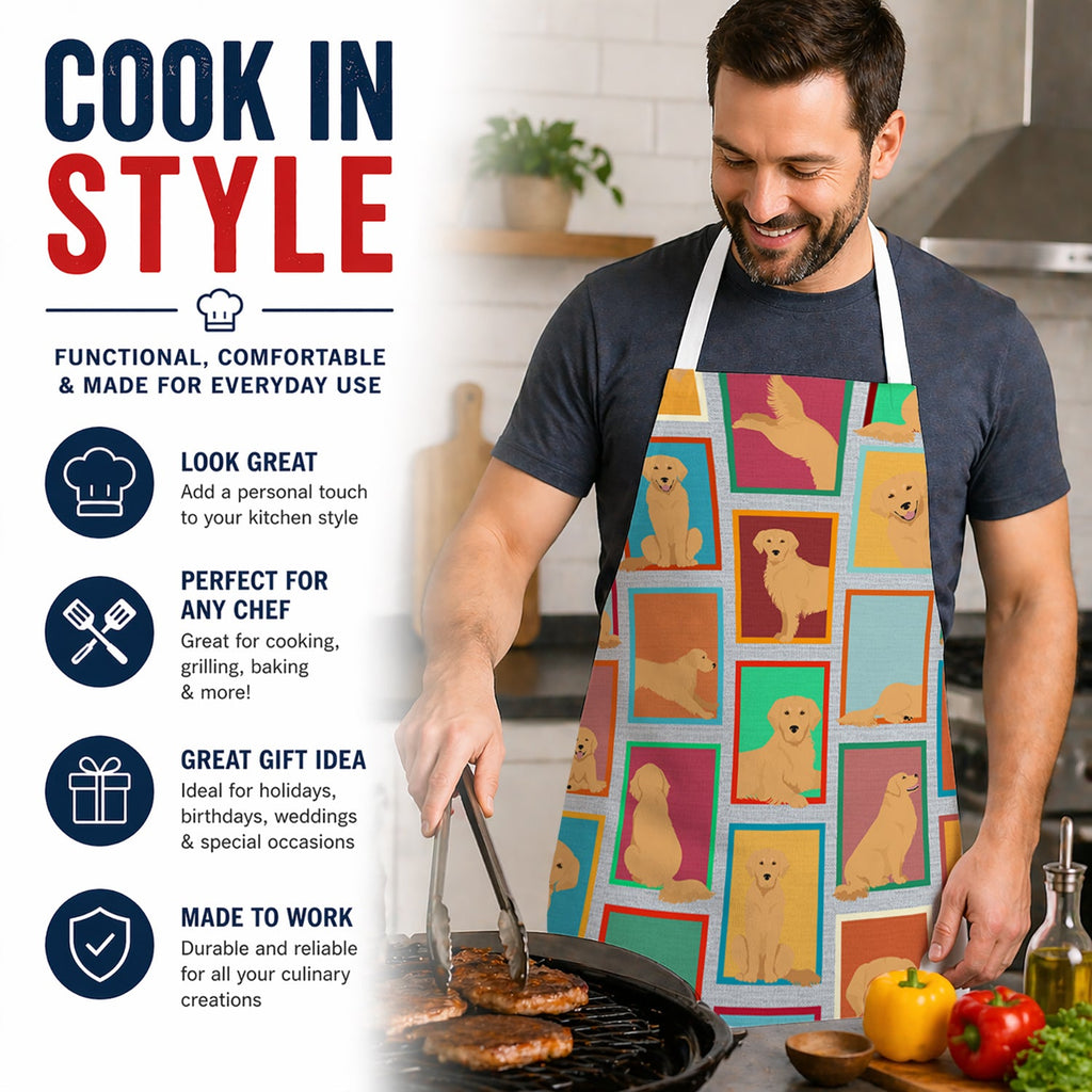 Lots of Golden Retriever Apron Cooking Kitchen Server Baking Crafts Gardening for Adult Women Men, Unisex, Large, Multicolor
