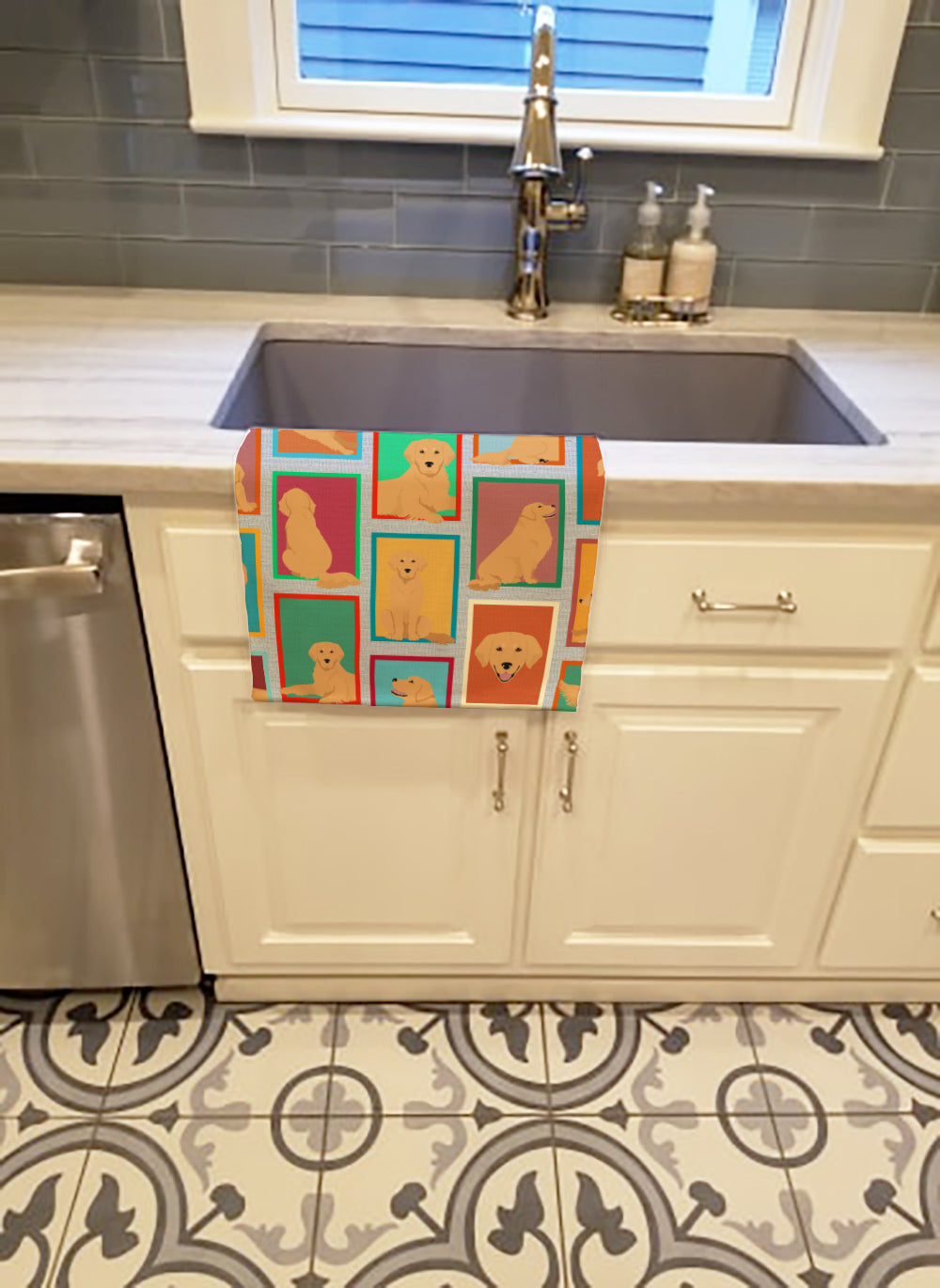 Lots of Golden Retriever Kitchen Towel Velour Plush Front and Cotton Loop Back Machine Washable