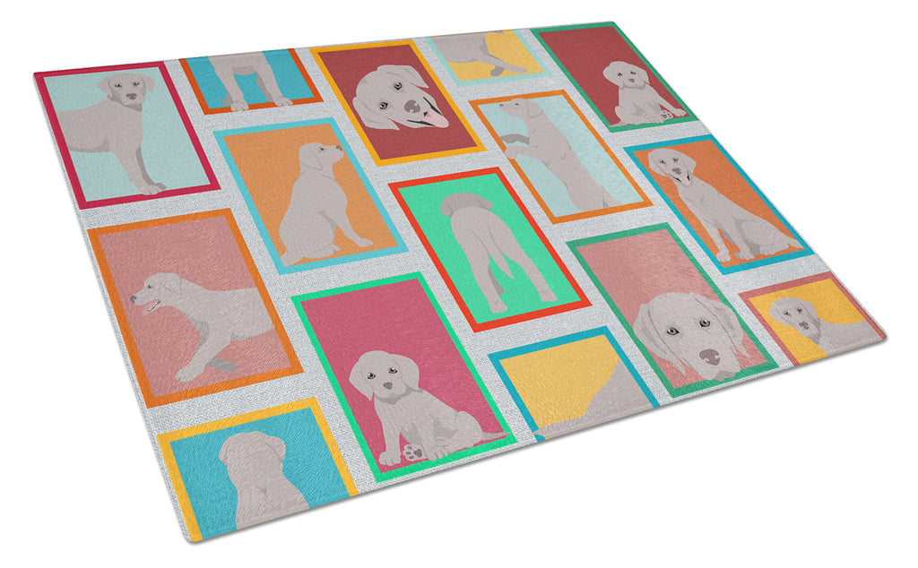 Lots of Grey Labrador Retriever Cutting Board Tempered Glass Kitchen Cutting Surface, Heat Resistant Chopping, Non-Slip Feet, Food Prep & Serving