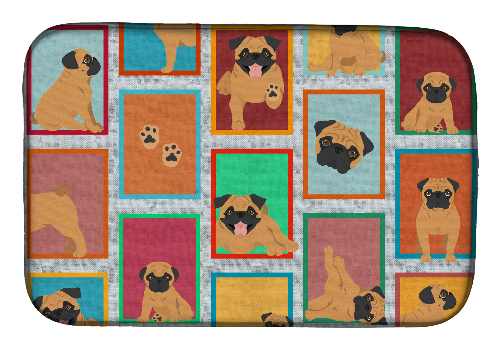 Lots of Apricot Pug Dish Drying Mat Absorbent Dish Drying Mat Pad for Kitchen Counter Dish Drainer Mat for Countertop, 14 x 21", Multicolor