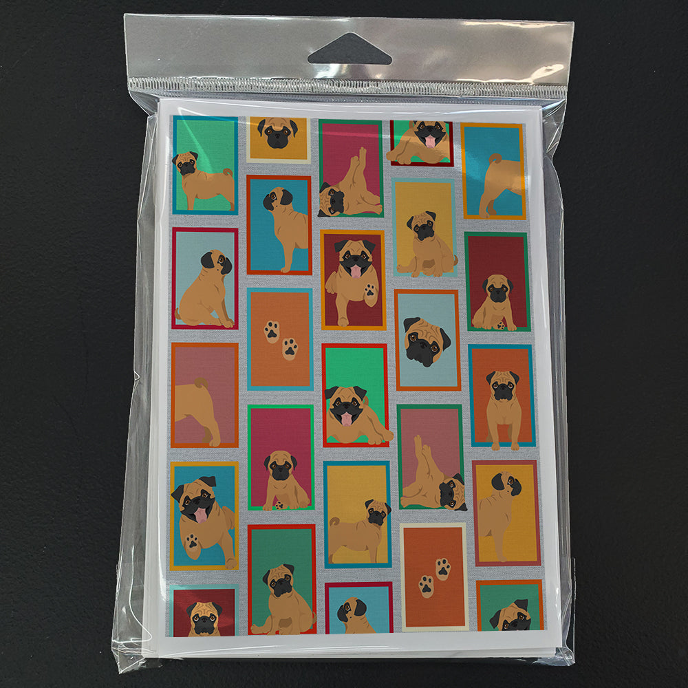 Lots of Apricot Pug Greeting Cards Pack of 8 Blank Cards with Envelopes Whimsical A7 Size 5x7