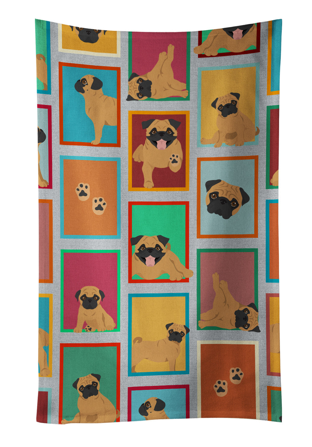 Lots of Apricot Pug Kitchen Towel Velour Plush Front and Cotton Loop Back Machine Washable