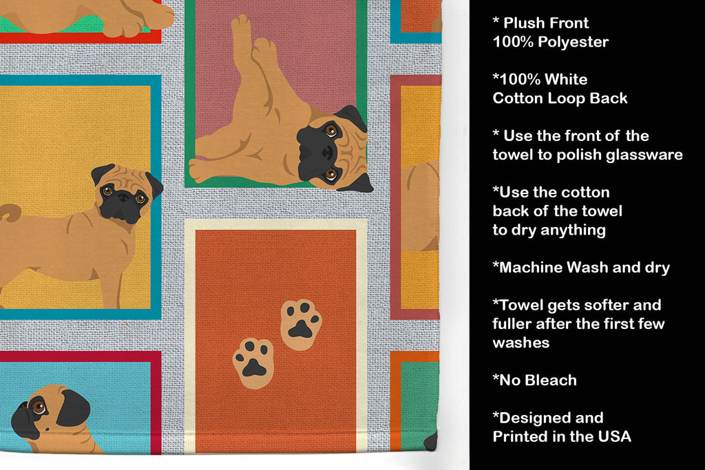 Lots of Apricot Pug Kitchen Towel Velour Plush Front and Cotton Loop Back Machine Washable