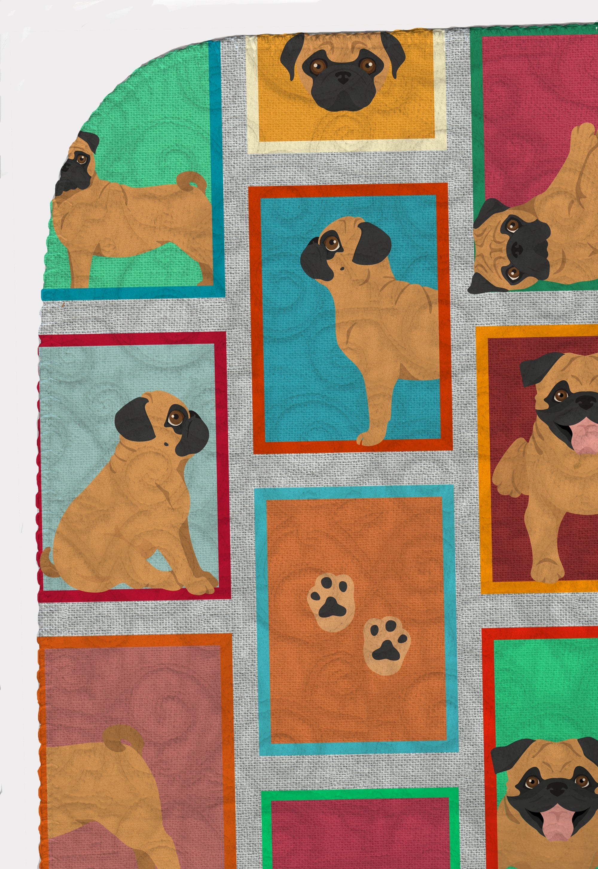 Lots of Apricot Pug Quilted Blanket 50x60 Artwork Pattern Quilted Throw Blanket for Bed, Couch, Sofa, Soft and Lightweight