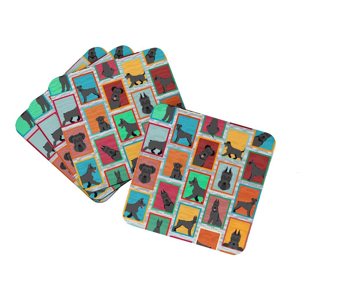 Lots of Black Schnauzer Foam Coasters Set of 4 Cup Coasters for Indoor Outdoor, Tabletop Protection, Anti Slip, Mouse pad Material