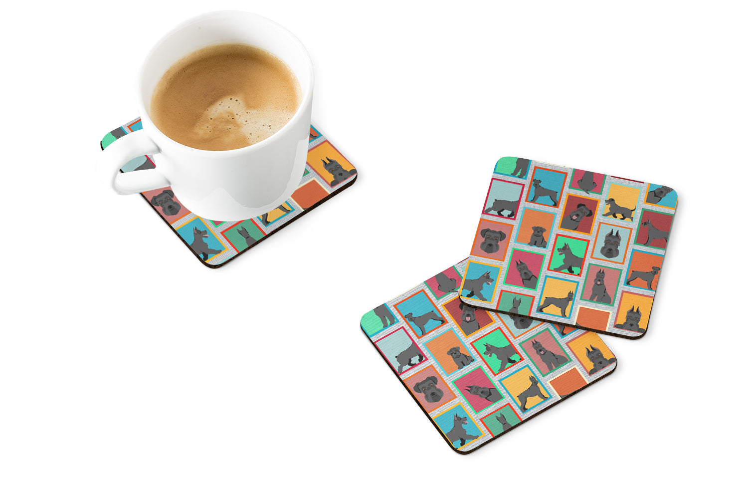 Lots of Black Schnauzer Foam Coasters Set of 4 Cup Coasters for Indoor Outdoor, Tabletop Protection, Anti Slip, Mouse pad Material