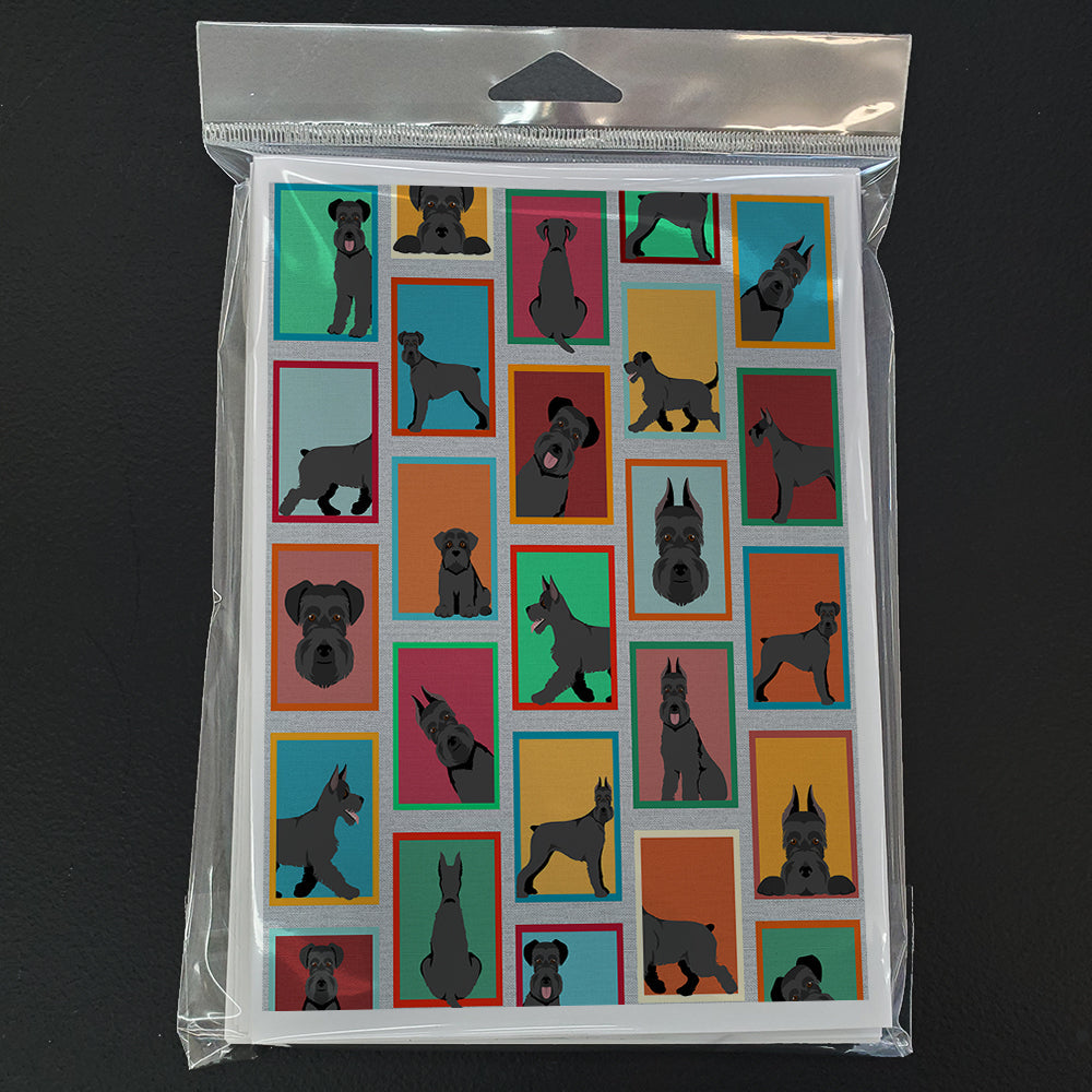 Lots of Black Schnauzer Greeting Cards Pack of 8 Blank Cards with Envelopes Whimsical A7 Size 5x7