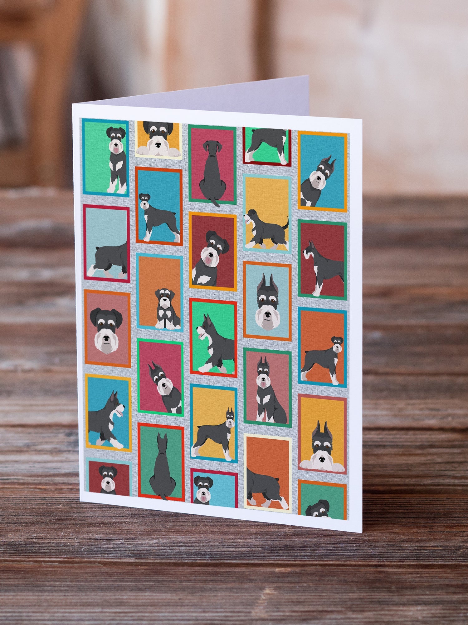 Lots of Black and Silver Schnauzer Greeting Cards Pack of 8 Blank Cards with Envelopes Whimsical A7 Size 5x7