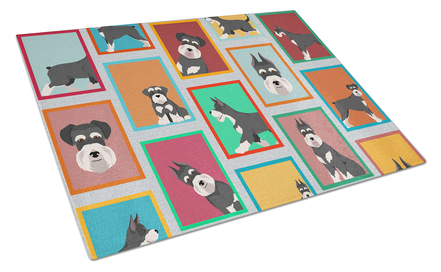 Lots of Black and Silver Schnauzer Cutting Board Tempered Glass Kitchen Cutting Surface, Heat Resistant Chopping, Non-Slip Feet, Food Prep & Serving