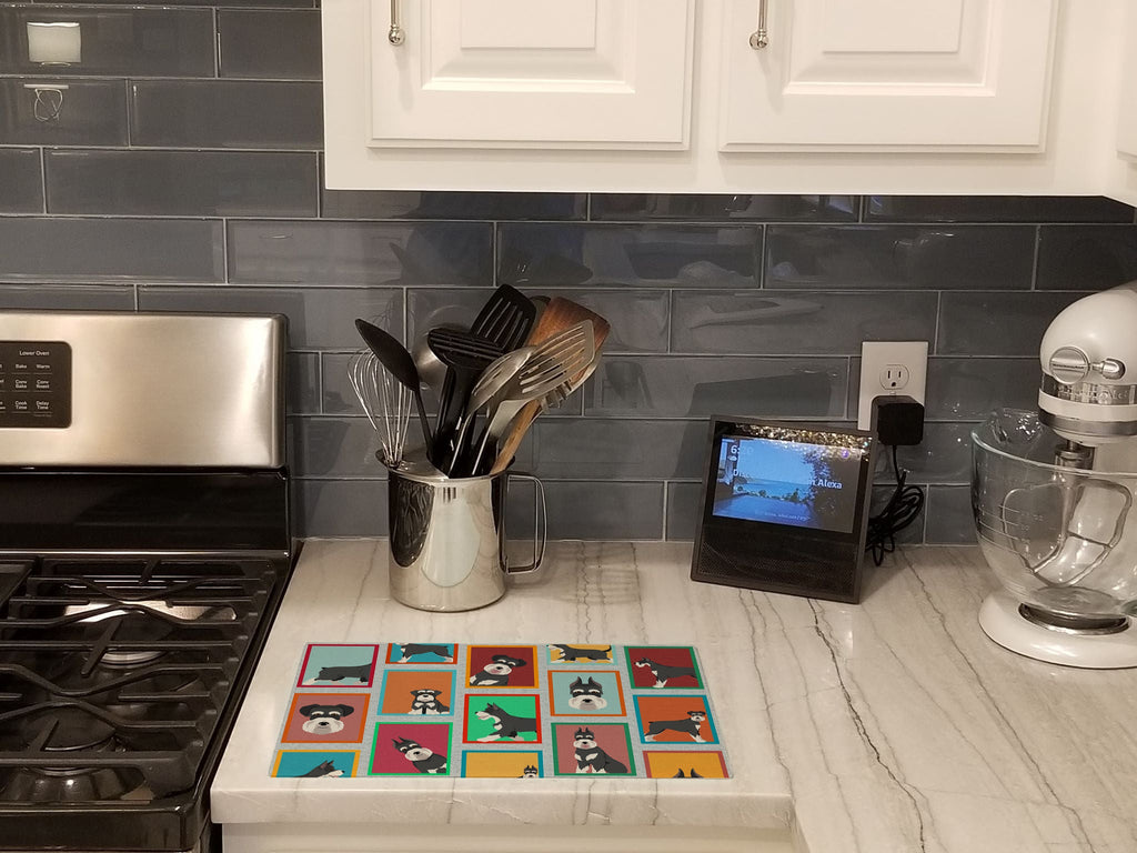 Lots of Black and Silver Schnauzer Cutting Board Tempered Glass Kitchen Cutting Surface, Heat Resistant Chopping, Non-Slip Feet, Food Prep & Serving