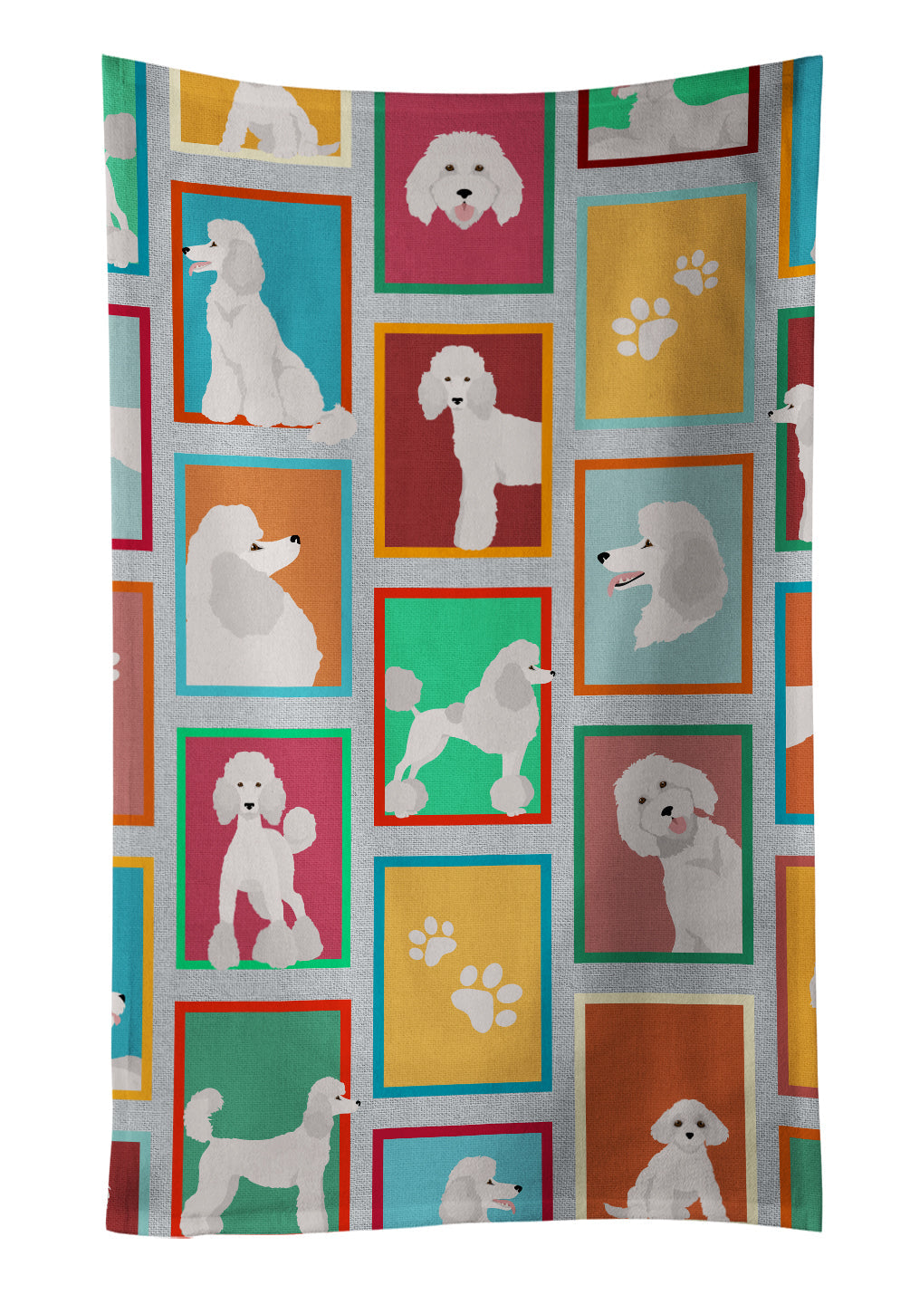 Lots of White Standard Poodle Kitchen Towel Velour Plush Front and Cotton Loop Back Machine Washable