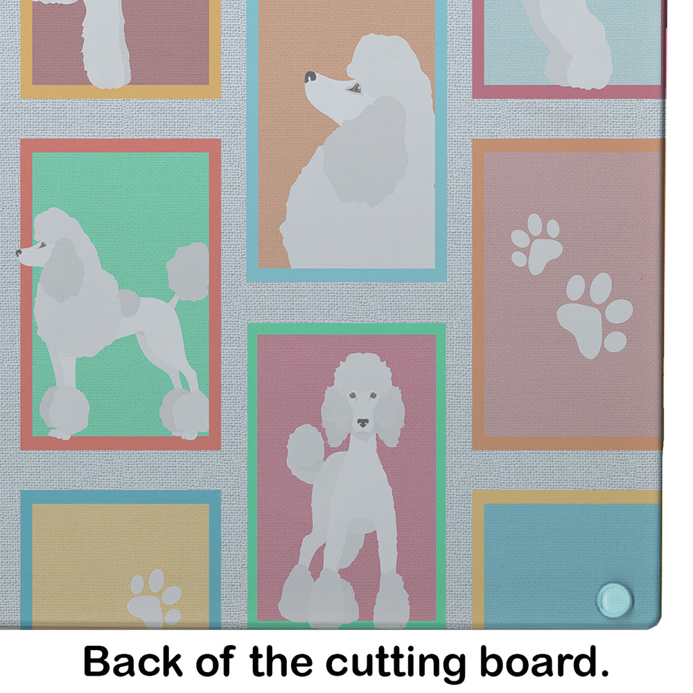 Lots of White Standard Poodle Cutting Board Tempered Glass Kitchen Cutting Surface, Heat Resistant Chopping, Non-Slip Feet, Food Prep & Serving