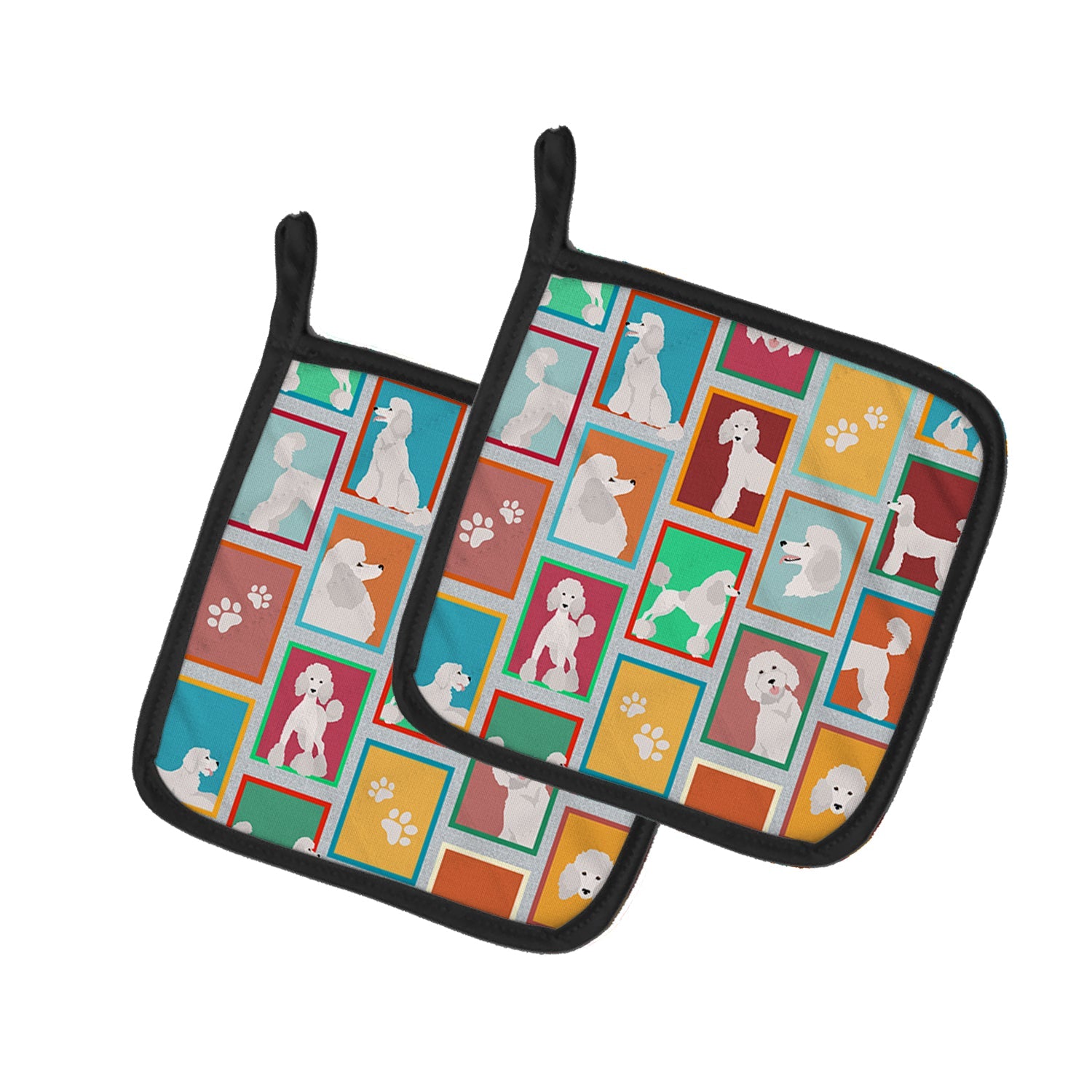 Lots of White Standard Poodle Pot Holder Set of 2 Heat Resistant Quilted Hot Pads 7.5 x 7.5 Inch, Insulated Kitchen Trivets for Cooking & Baking