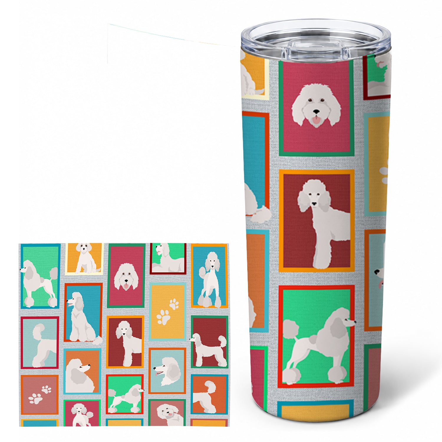 Lots of White Standard Poodle Stainless Steel Skinny Tumbler 20 oz Vacuum Double Walled Reusable Insulated Travel Cup