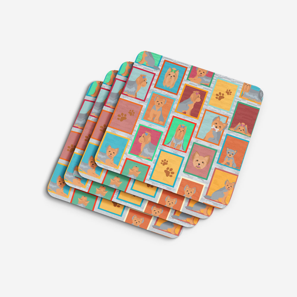 Lots of Blue and Tan Yorkie Foam Coasters Set of 4 Cup Coasters for Indoor Outdoor, Tabletop Protection, Anti Slip, Mouse pad Material