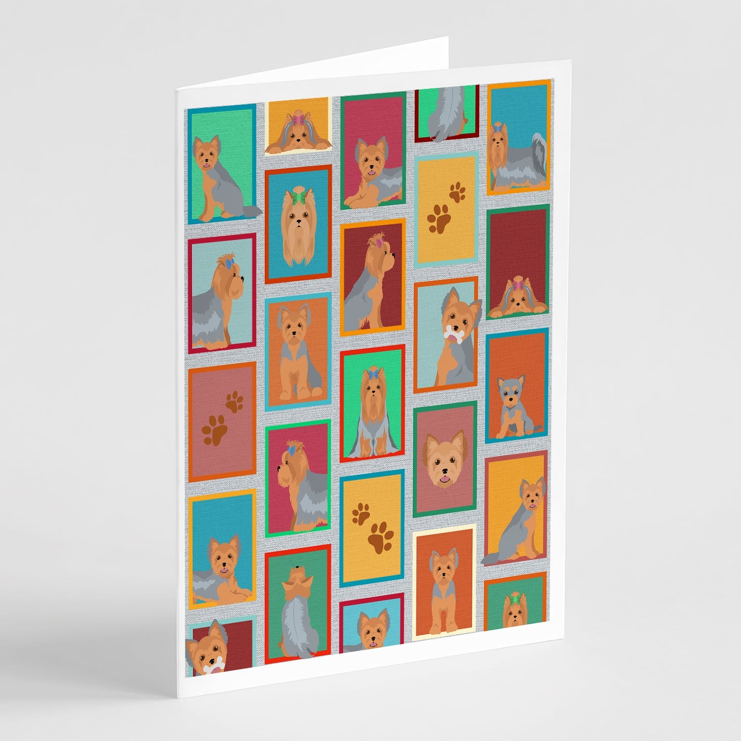Lots of Blue and Tan Yorkie Greeting Cards Pack of 8 Blank Cards with Envelopes Whimsical A7 Size 5x7