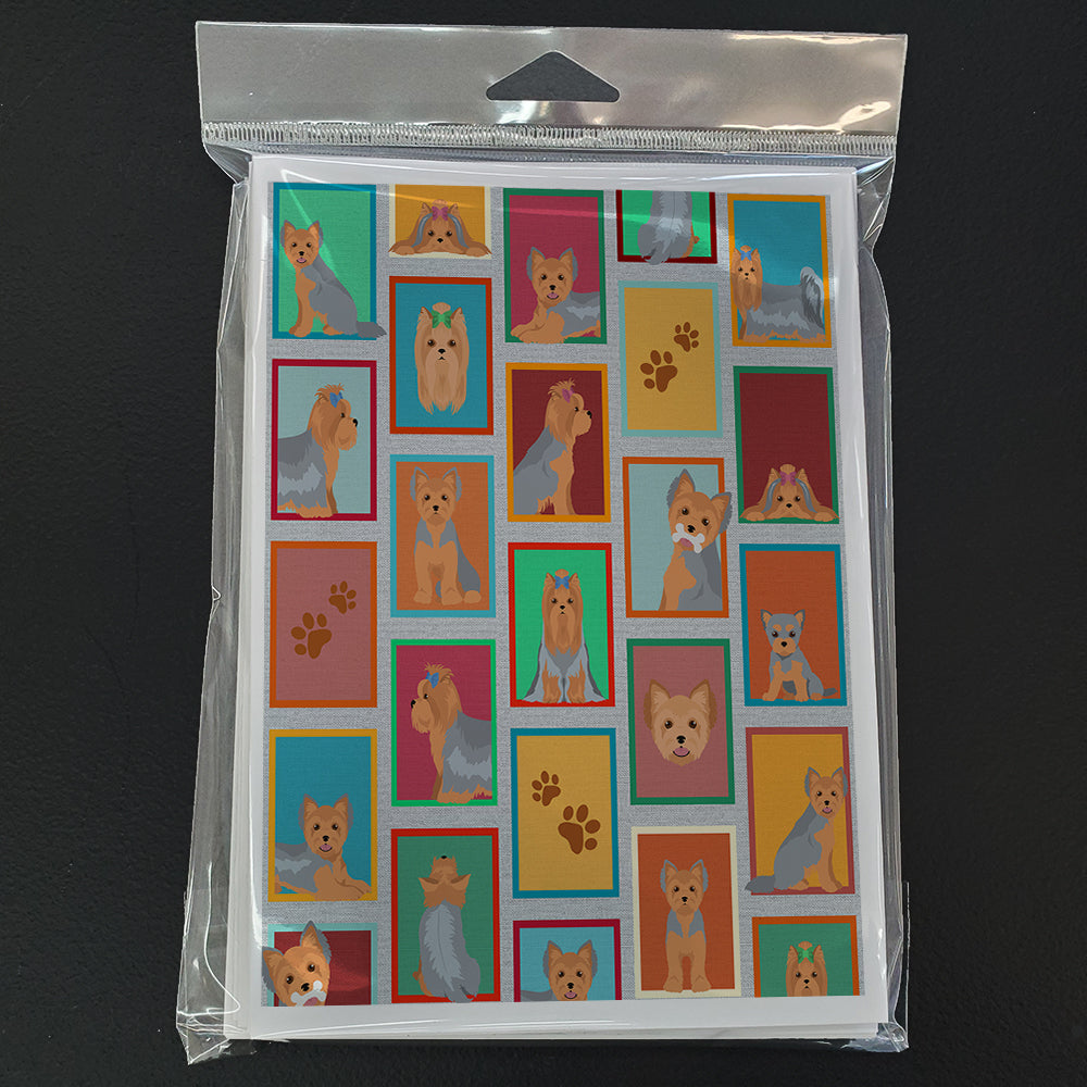 Lots of Blue and Tan Yorkie Greeting Cards Pack of 8 Blank Cards with Envelopes Whimsical A7 Size 5x7