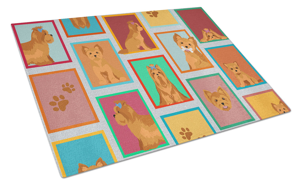 Lots of Red Yorkie Cutting Board Tempered Glass Kitchen Cutting Surface, Heat Resistant Chopping, Non-Slip Feet, Food Prep & Serving