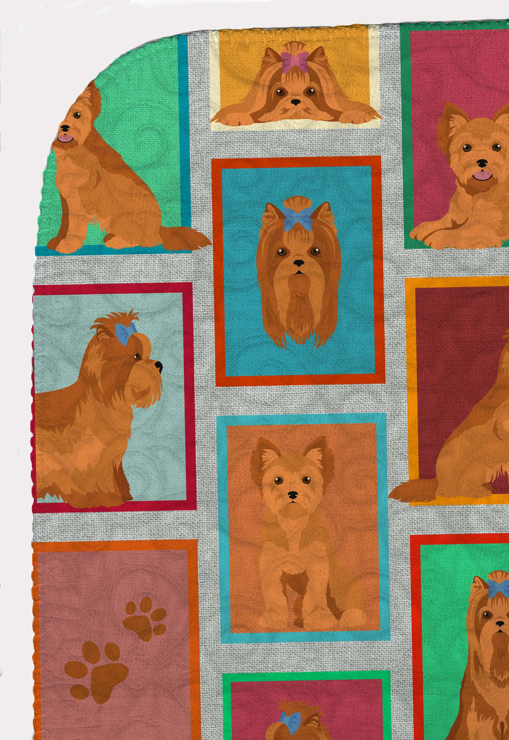 Lots of Red Yorkie Quilted Blanket 50x60 Artwork Pattern Quilted Throw Blanket for Bed, Couch, Sofa, Soft and Lightweight