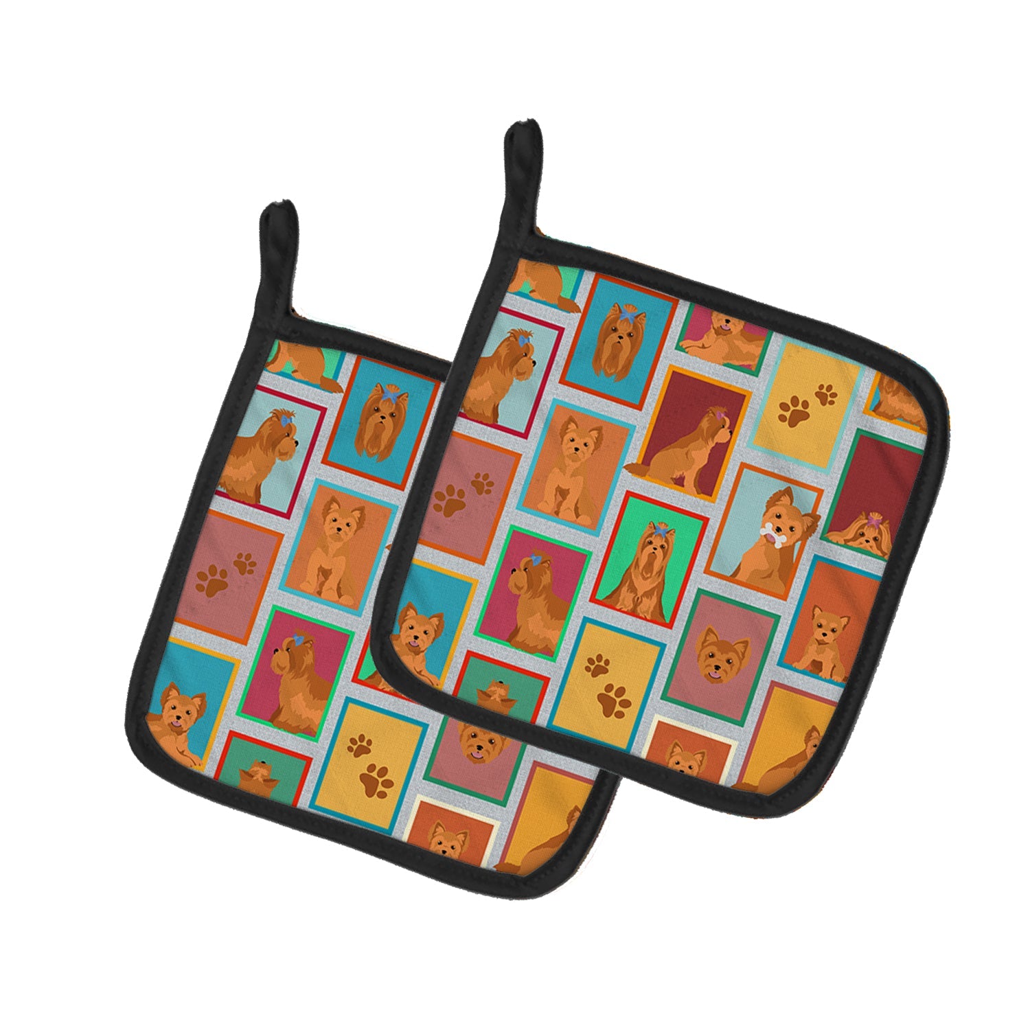 Lots of Red Yorkie Pot Holder Set of 2 Heat Resistant Quilted Hot Pads 7.5 x 7.5 Inch, Insulated Kitchen Trivets for Cooking & Baking